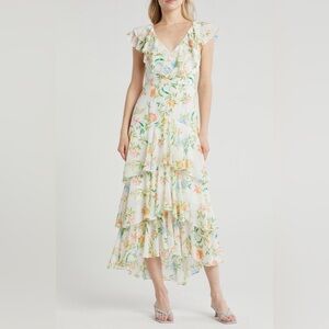 Wayf Floral High Low Dress in Cream